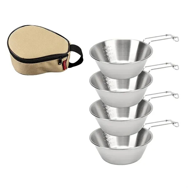 304 Stainless Steel Camping Bowls with Foldable Handle