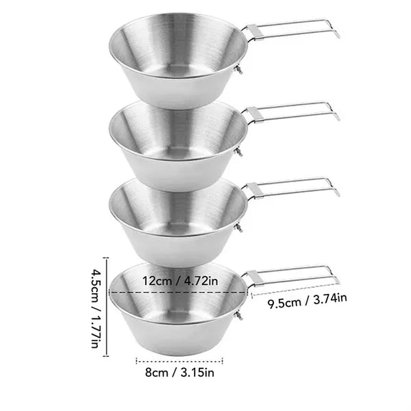 304 Stainless Steel Camping Bowls with Foldable Handle
