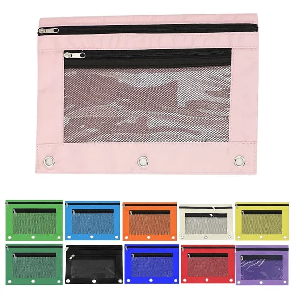 Binder Pencil Pouch Bag with Zipper and Mesh Window