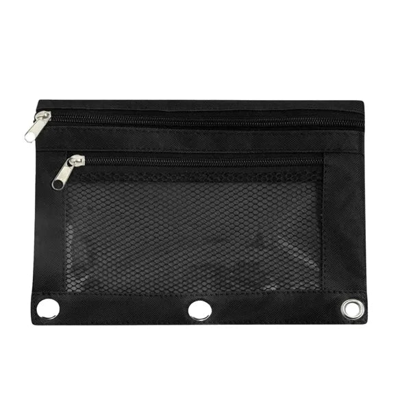 Binder Pencil Pouch Bag with Zipper and Mesh Window