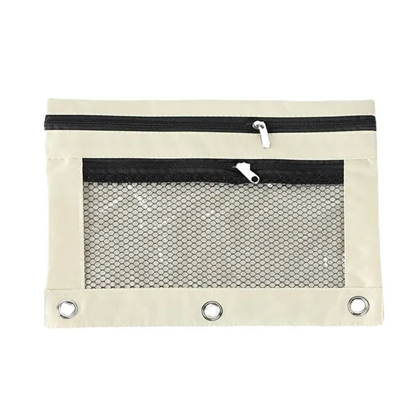 Binder Pencil Pouch Bag with Zipper and Mesh Window
