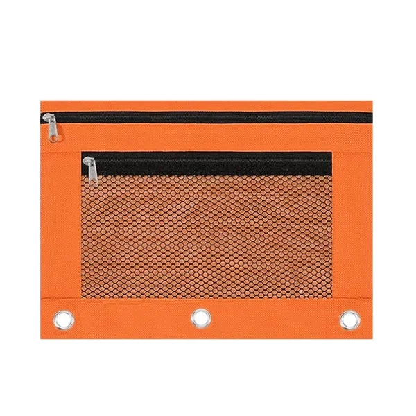 Binder Pencil Pouch Bag with Zipper and Mesh Window