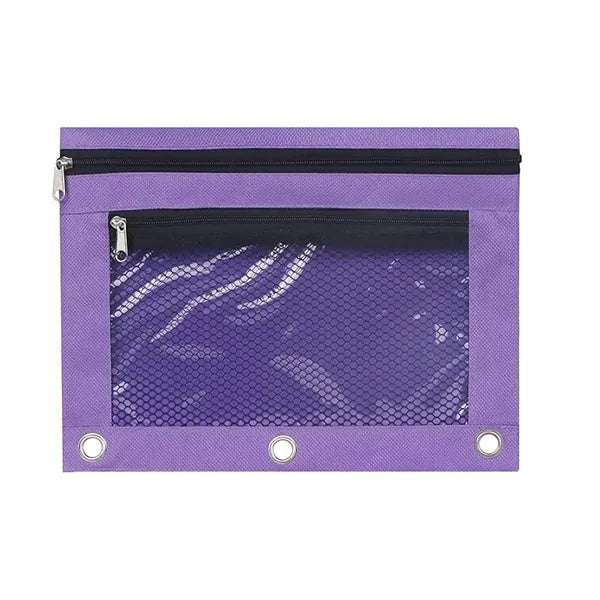 Binder Pencil Pouch Bag with Zipper and Mesh Window