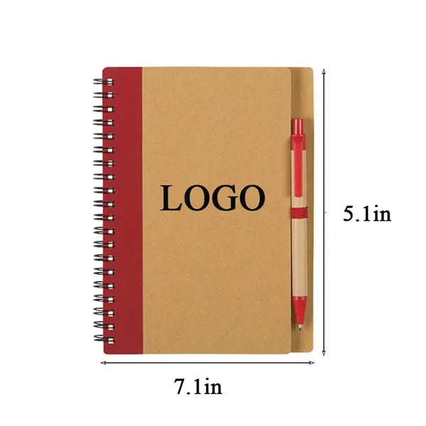 Spiral Kraft Hard Cover Notebook Journal W/Ballpoint Pen