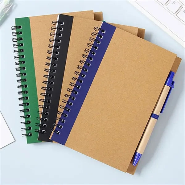 Spiral Kraft Hard Cover Notebook Journal W/Ballpoint Pen