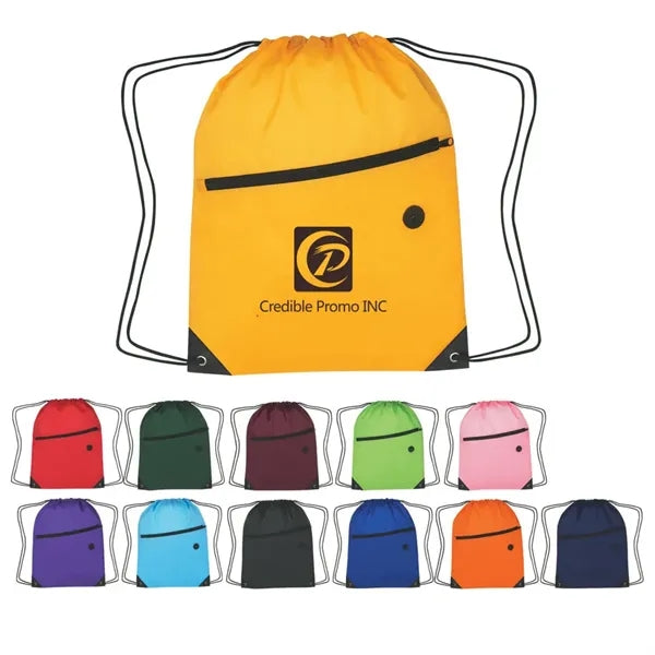 Drawstring Backpack Bag With Front Zipper Pocket