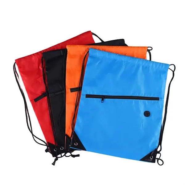 Drawstring Backpack Bag With Front Zipper Pocket