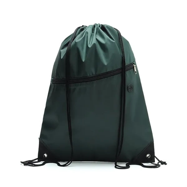 Drawstring Backpack Bag With Front Zipper Pocket