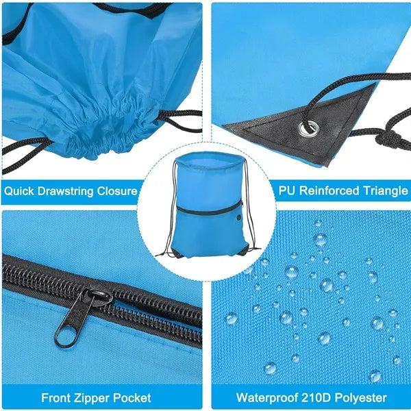 Drawstring Backpack Bag With Front Zipper Pocket