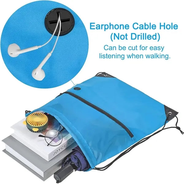 Drawstring Backpack Bag With Front Zipper Pocket