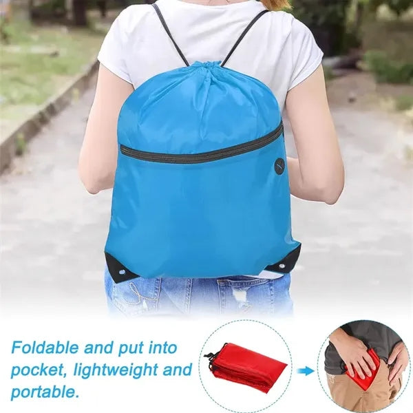 Drawstring Backpack Bag With Front Zipper Pocket