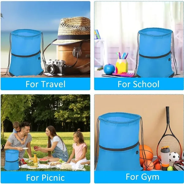 Drawstring Backpack Bag With Front Zipper Pocket