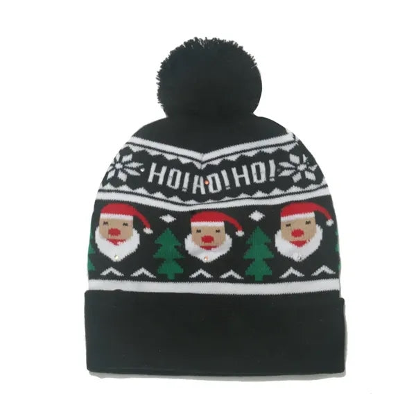 LED Light-Up Christmas Caps, Unisex Santa Beanies, Xmas Hats