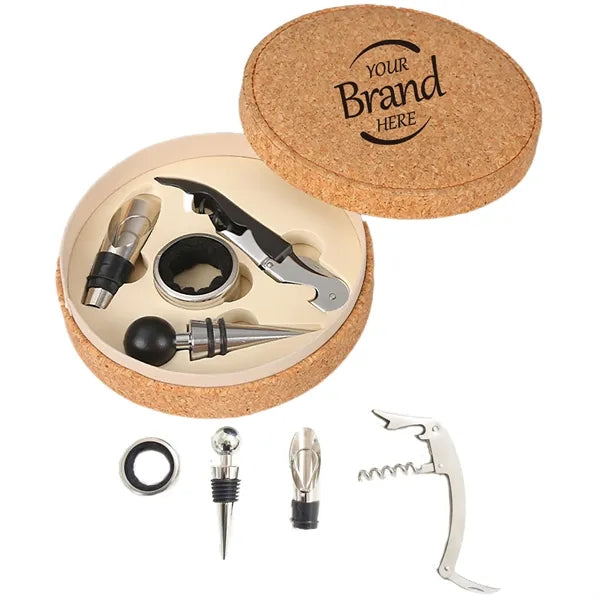 4 Piece Cork Wine Tools Set
