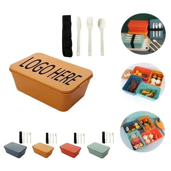 Wheat straw bento box with Knife, fork and spoon set