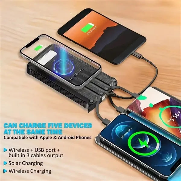 Portable 10000mah Solar Power Bank with Wireless Charger