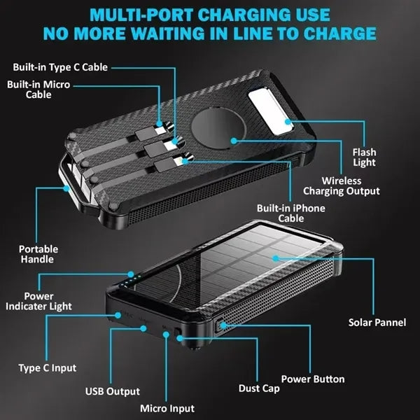 Portable 10000mah Solar Power Bank with Wireless Charger