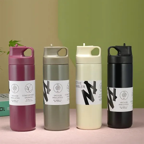500ml Stainless Steel Coffee Mug With Straw Handle Lid