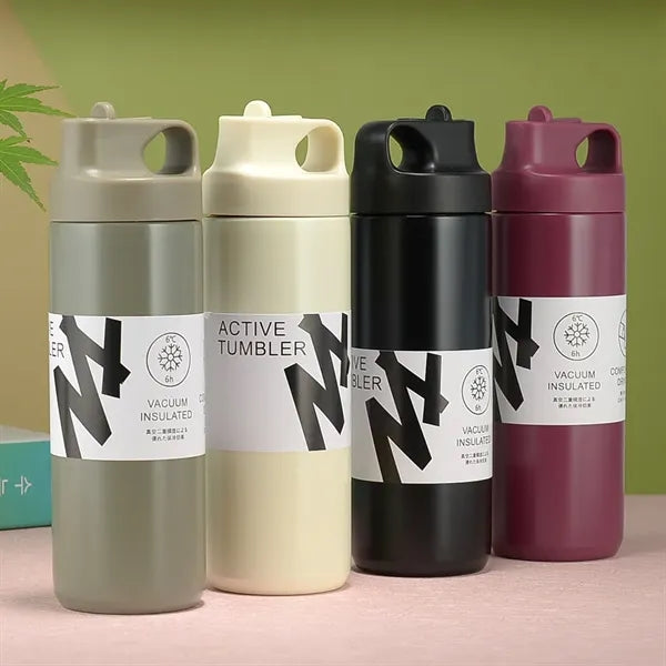500ml Stainless Steel Coffee Mug With Straw Handle Lid