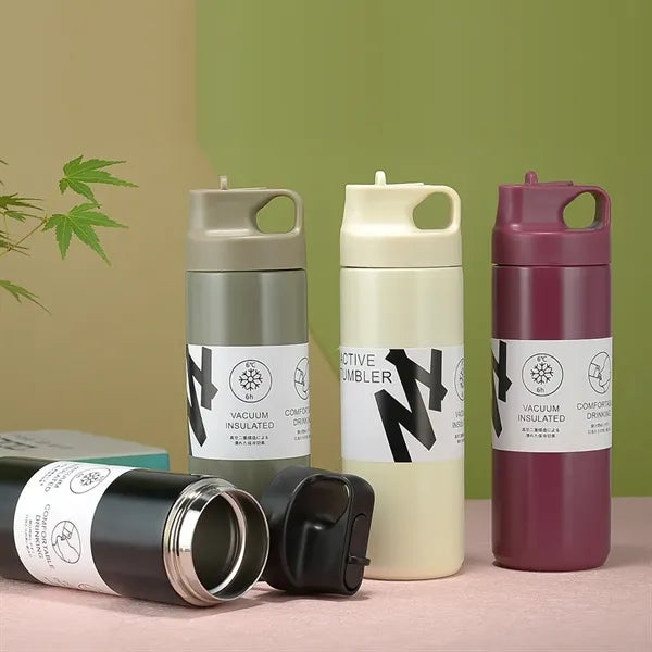 500ml Stainless Steel Coffee Mug With Straw Handle Lid