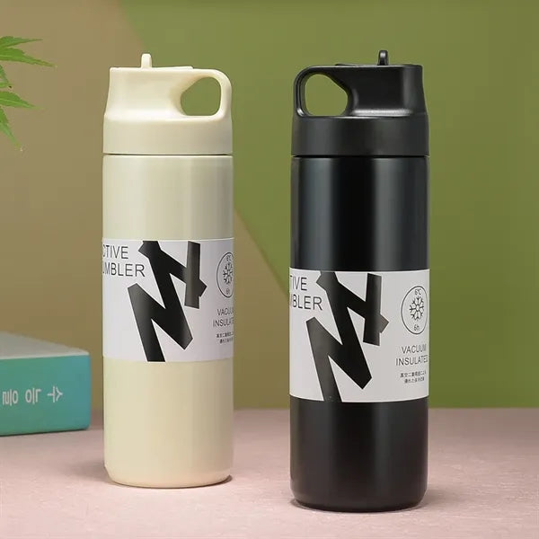 500ml Stainless Steel Coffee Mug With Straw Handle Lid