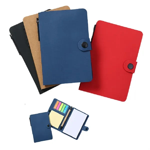 Button Closure Kraft Paper Notebook Sticky Note Combo W/Pen