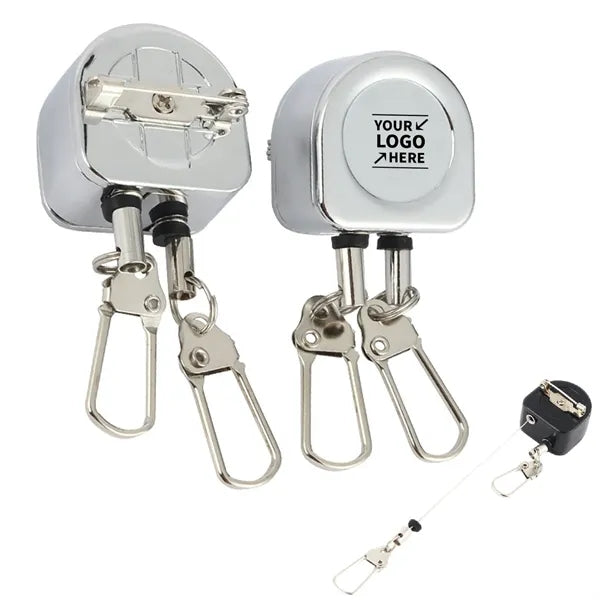 Dual-Line Retractable Steel Cable Badge Reel W/Keychain Clip