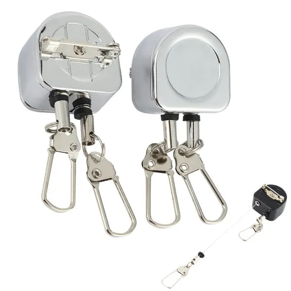 Dual-Line Retractable Steel Cable Badge Reel W/Keychain Clip