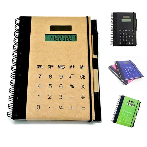 A5 PU Leather Spiral Notebook W/ Solar Calculator