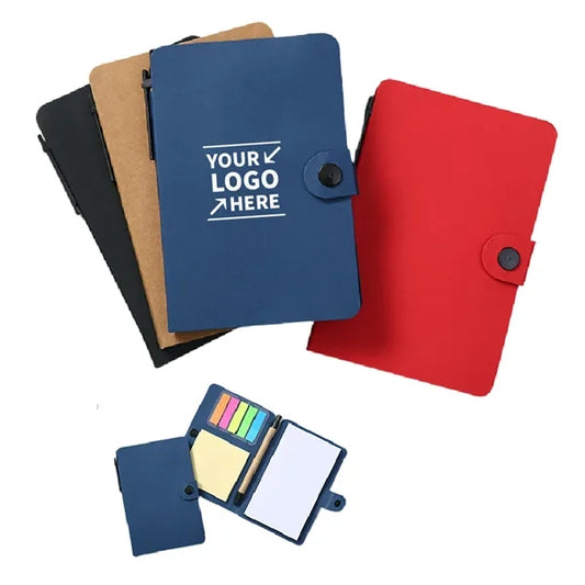 Button Closure Kraft Paper Notebook Sticky Note Combo W/Pen