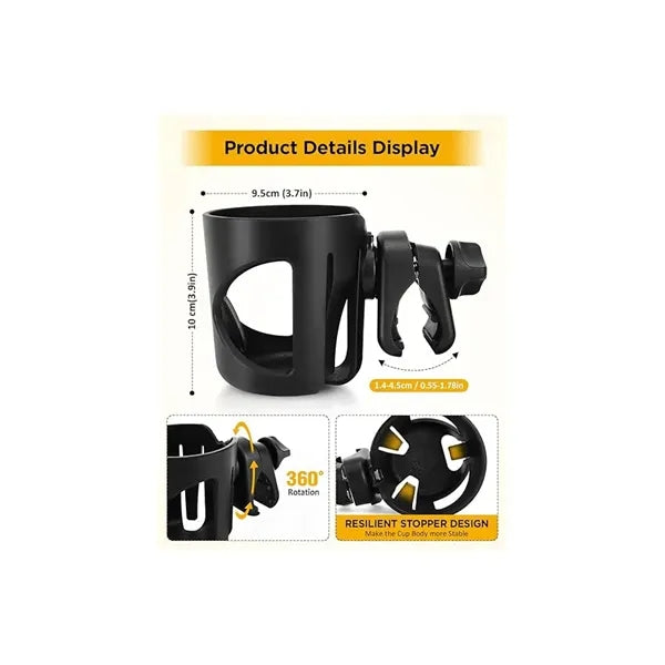 360-degree rotatable cup holder accommodate most bottles