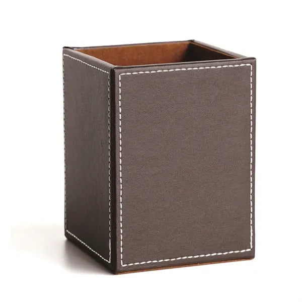 PU Leather Square Pens Pencils Holder Office Accessorie Box