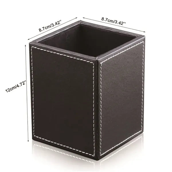 PU Leather Square Pens Pencils Holder Office Accessorie Box