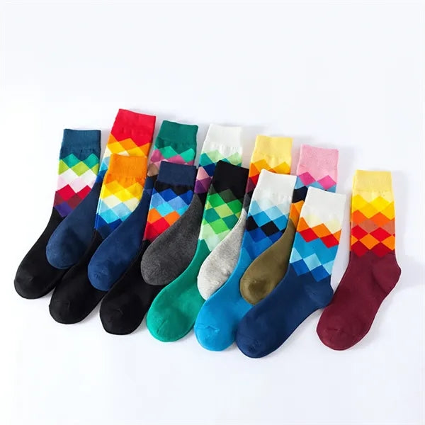 Fun Colorful Cotton Argyle Mens Socks