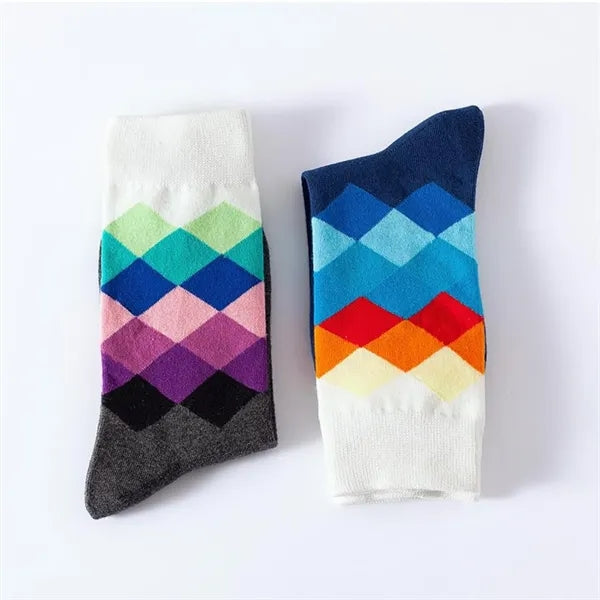 Fun Colorful Cotton Argyle Mens Socks