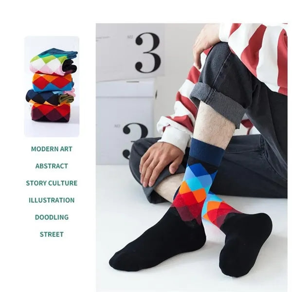 Fun Colorful Cotton Argyle Mens Socks