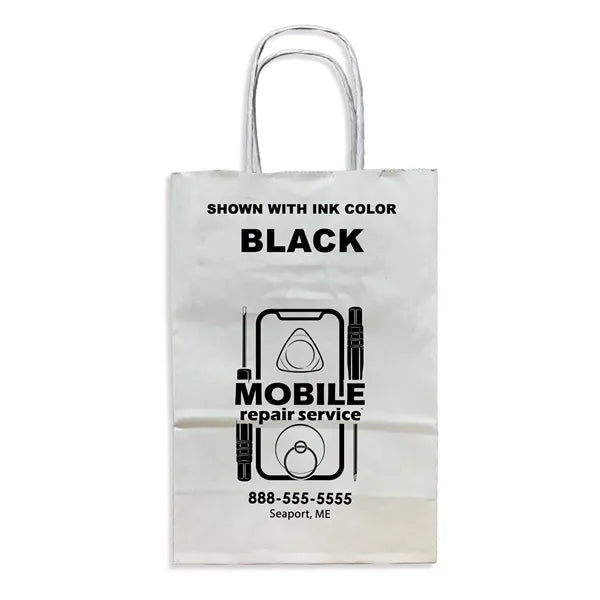 White Twisted Handle Bag With One Color Printing