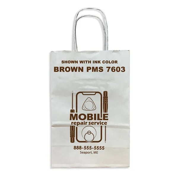 White Twisted Handle Bag With One Color Printing