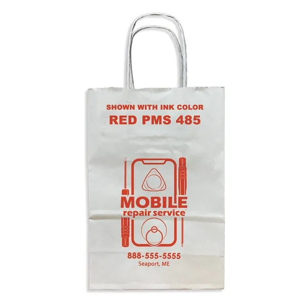 White Twisted Handle Bag With One Color Printing