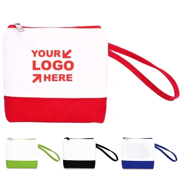 Zippered Canvas Coin Pouch with Wrist Strap