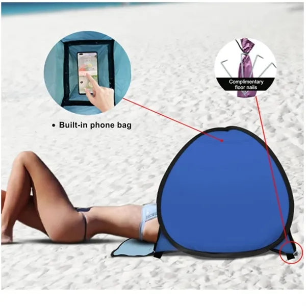 Foldable Beach Tent with Phone Holder and Storage Bag