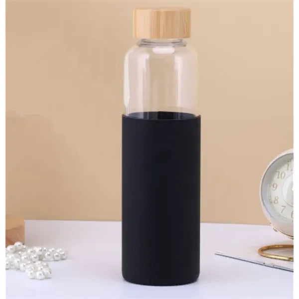 18.6oz Glass Water Bottle with Bamboo Lid w/ Silicone Sleev