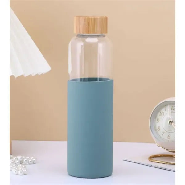 18.6oz Glass Water Bottle with Bamboo Lid w/ Silicone Sleev