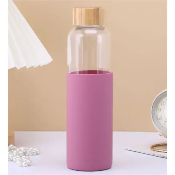 18.6oz Glass Water Bottle with Bamboo Lid w/ Silicone Sleev