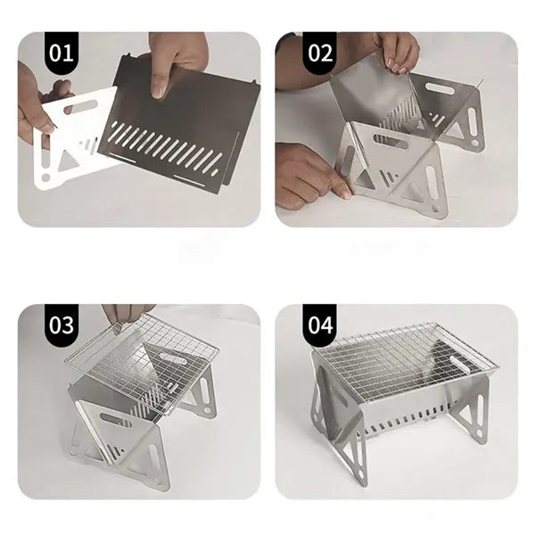 Mini Portable Outdoor Folding Card Stove Charcoal BBQ Grill