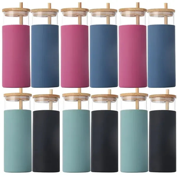 High borosilicate glass tumbler 500ml with straw