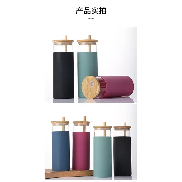 High borosilicate glass tumbler 500ml with straw