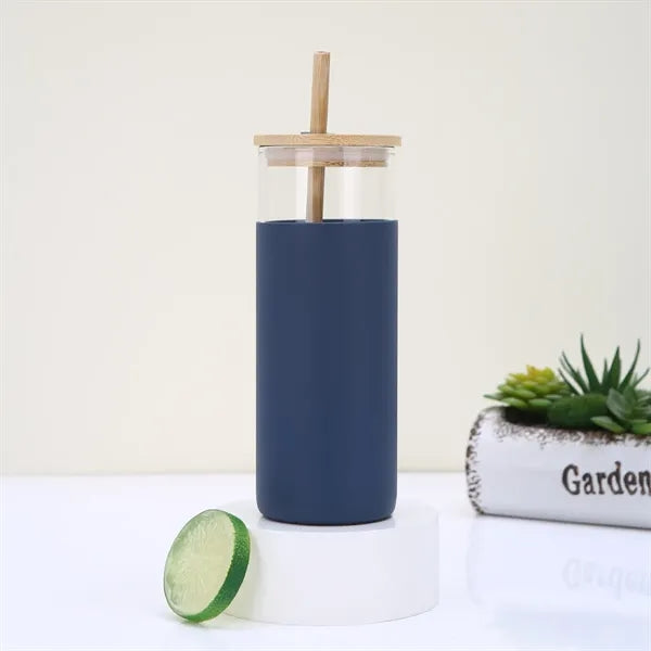 High borosilicate glass tumbler 500ml with straw