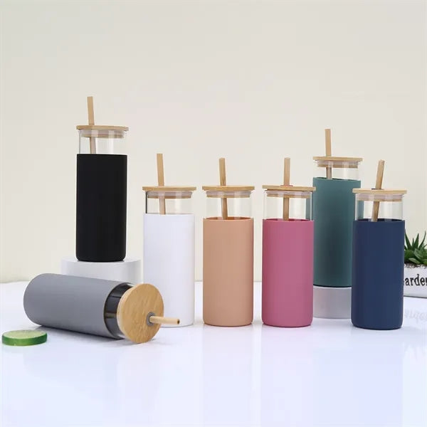 High borosilicate glass tumbler 500ml with straw