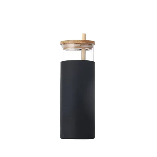 High borosilicate glass tumbler 500ml with straw